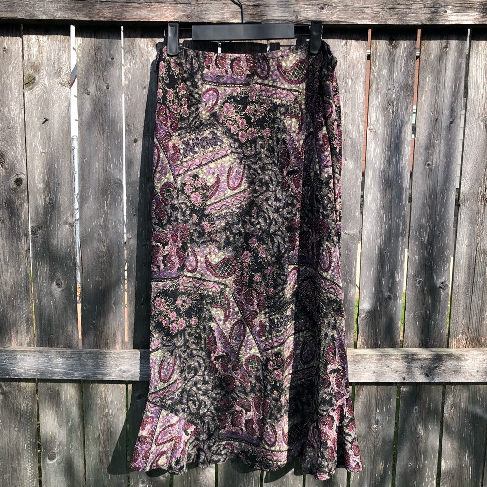 Vintage whimsy goth Choices Boho Paisley Maxi Skirt in Black and Purple